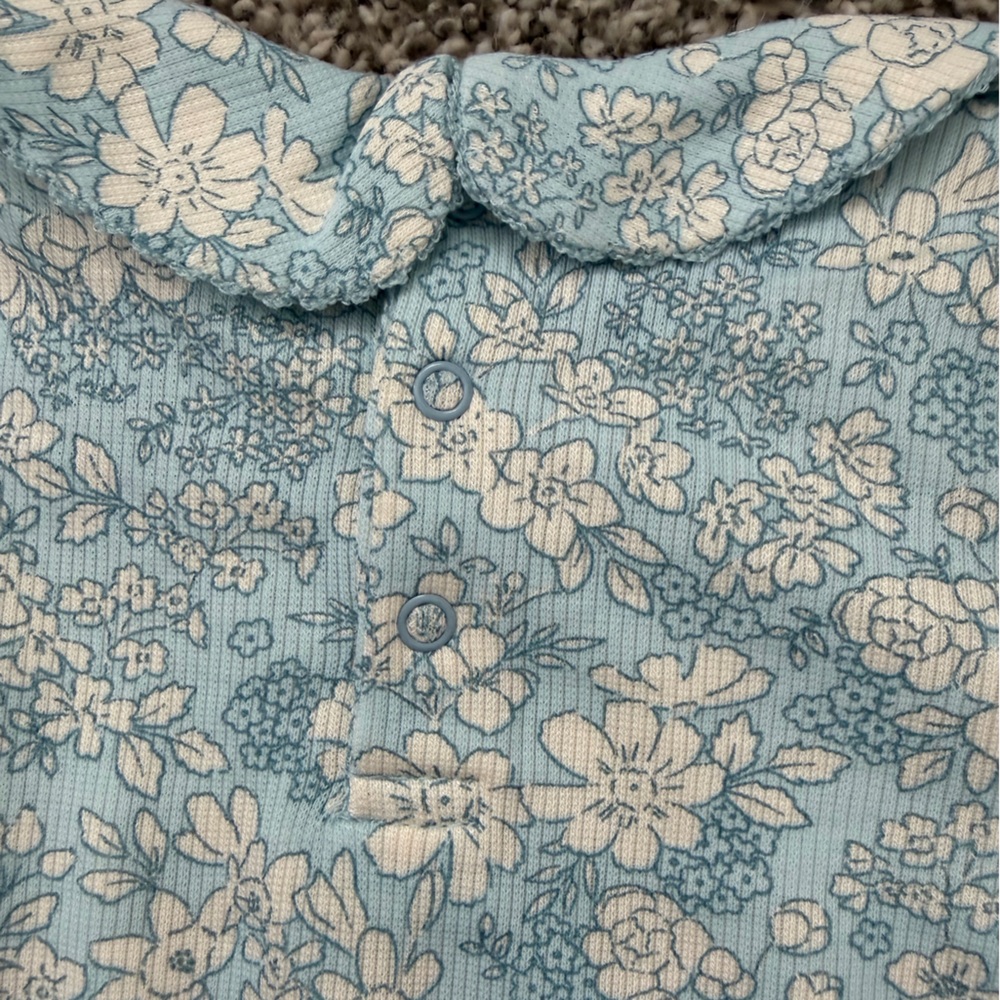NWT Angel Dear Smocked Peter Pan Footie Blue Meadow Floral 6-9M - Picture 8 of 8